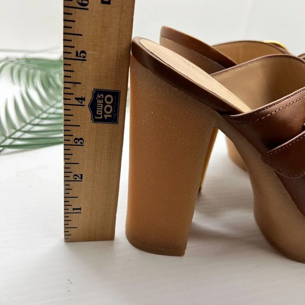 Veronica Beard Garrick Brown Leather Dual Buckle Platform Sandals Size 9M NWB